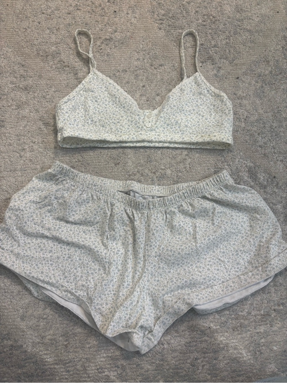 Brandy Melville Light Blue Floral Lace-Trim Bralette & Shorts Set